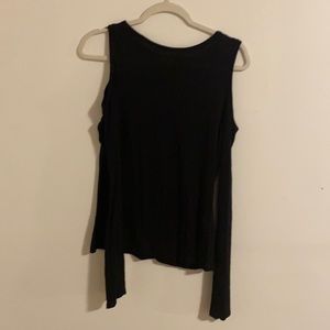 Designer cut out shoulder black top